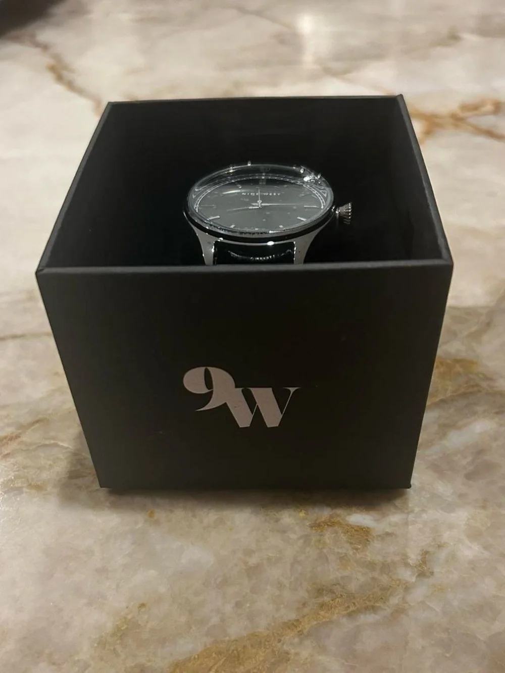 Nine West Men's Black Leather Strap Watch - Black Dial